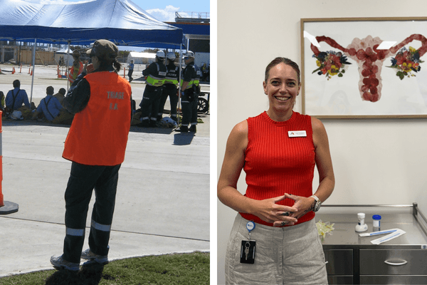 Susie Thompson as an emergency nurse and in her role with True as a nurse practitioner